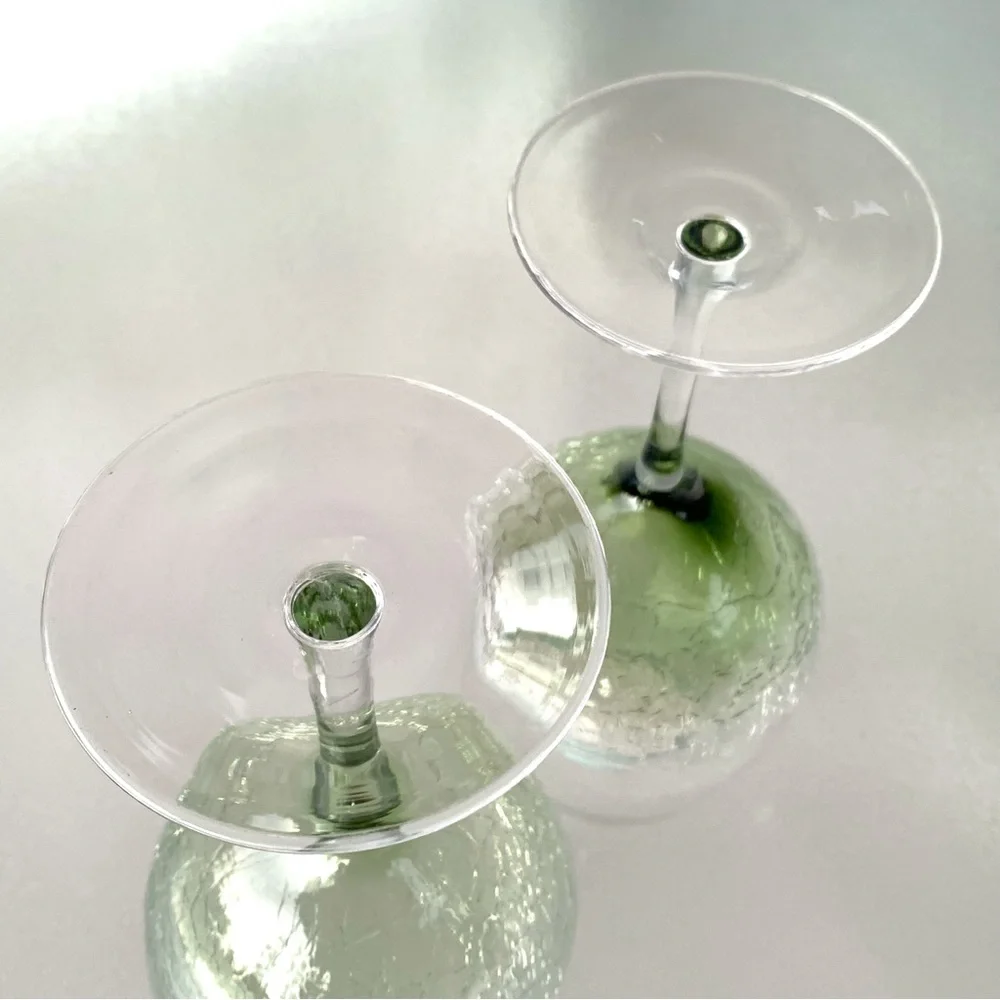 Pier 1 Green Crackle Red Wine Glasses ~ Set of 2